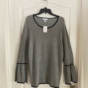 Calvin Klein Sweater Ladies SZ L Granite Grey& Black New Tags 69.50$ Bell Sleeve